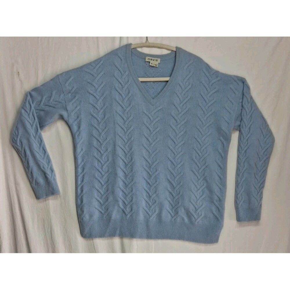 Orvis Womens XL Pastel Blue Cashmere Textured Sweater Ski Quiet Luxury Heritage